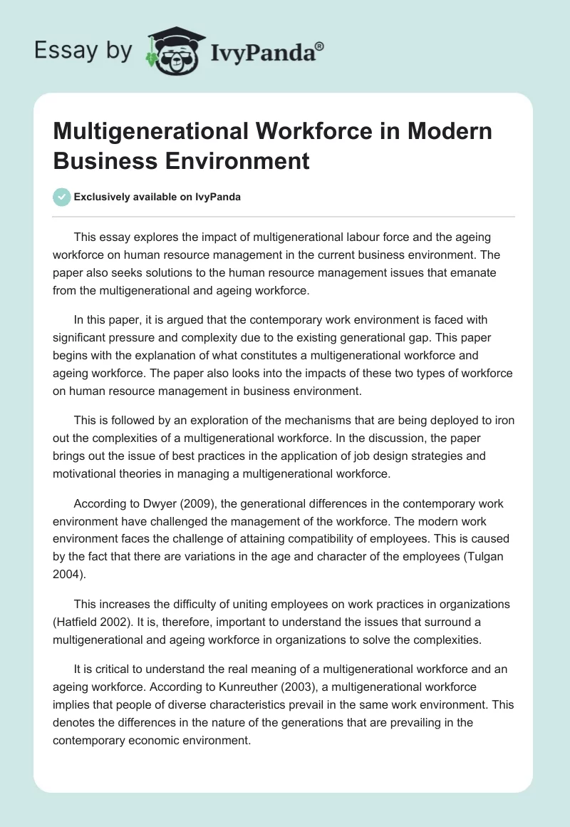 Multigenerational Workforce in Modern Business Environment. Page 1