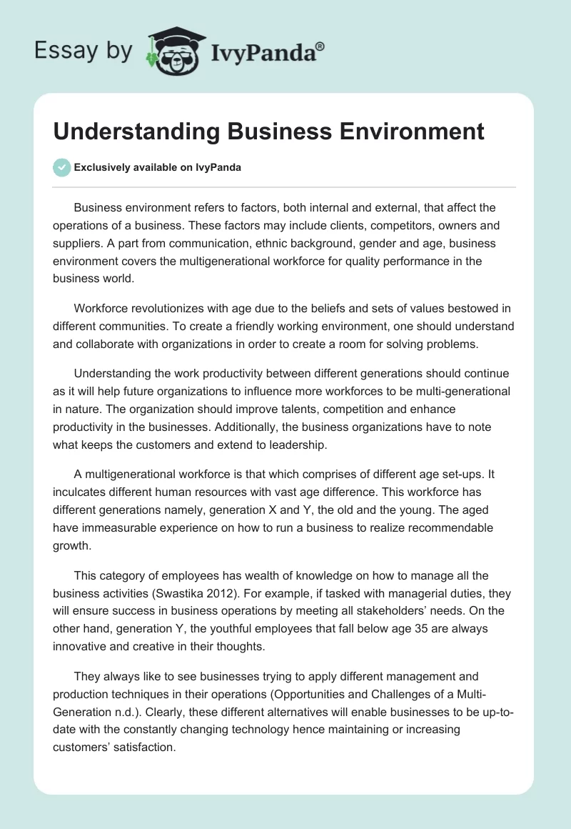Understanding Business Environment. Page 1