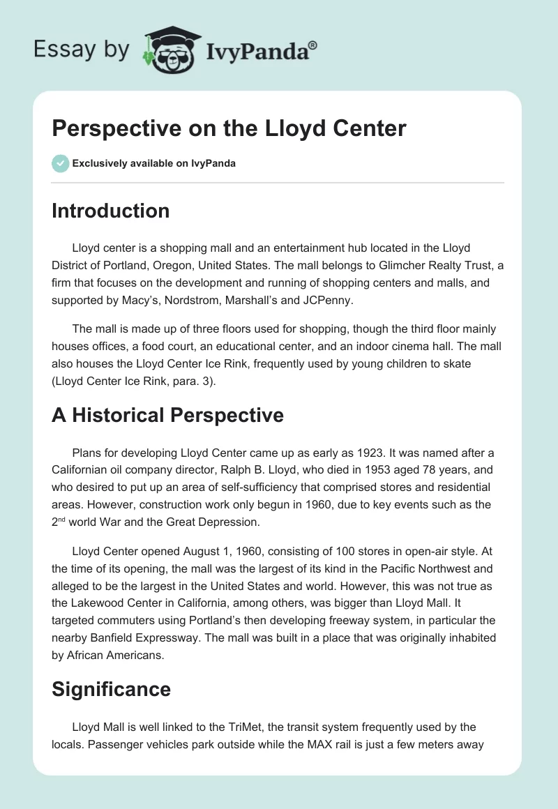 Perspective on the Lloyd Center. Page 1