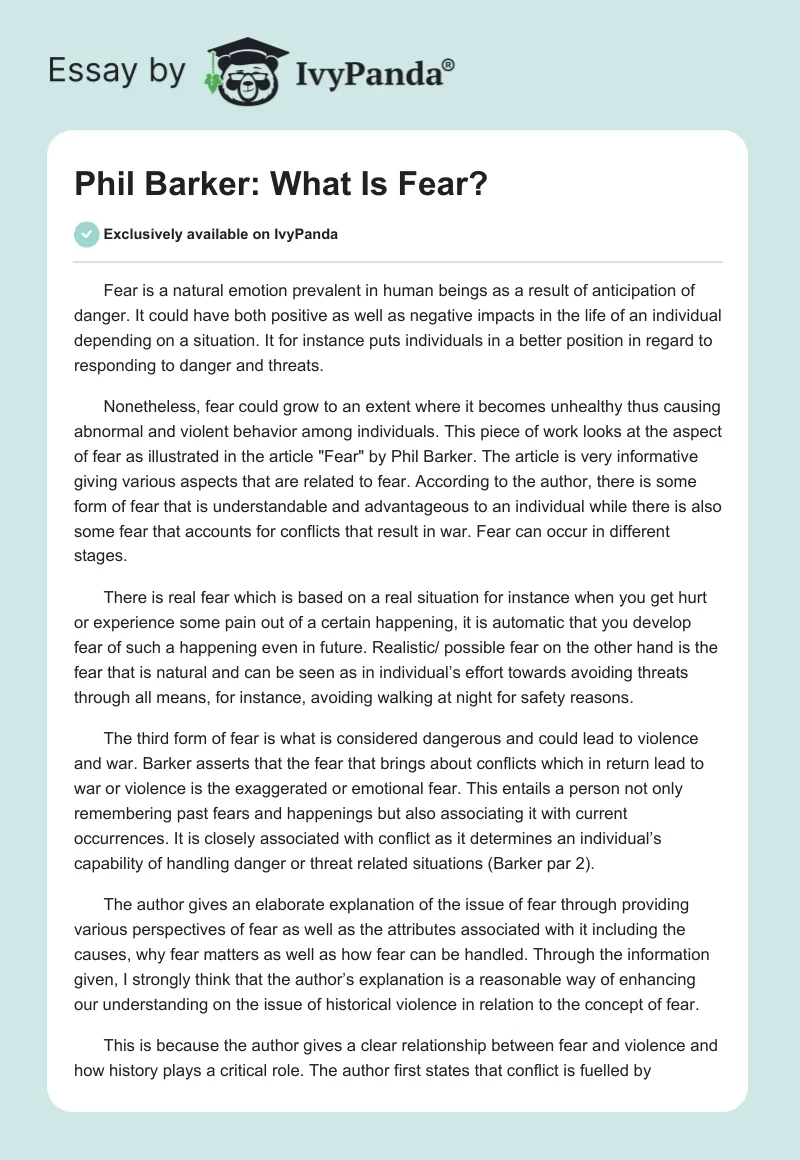 Phil Barker: What Is Fear?. Page 1