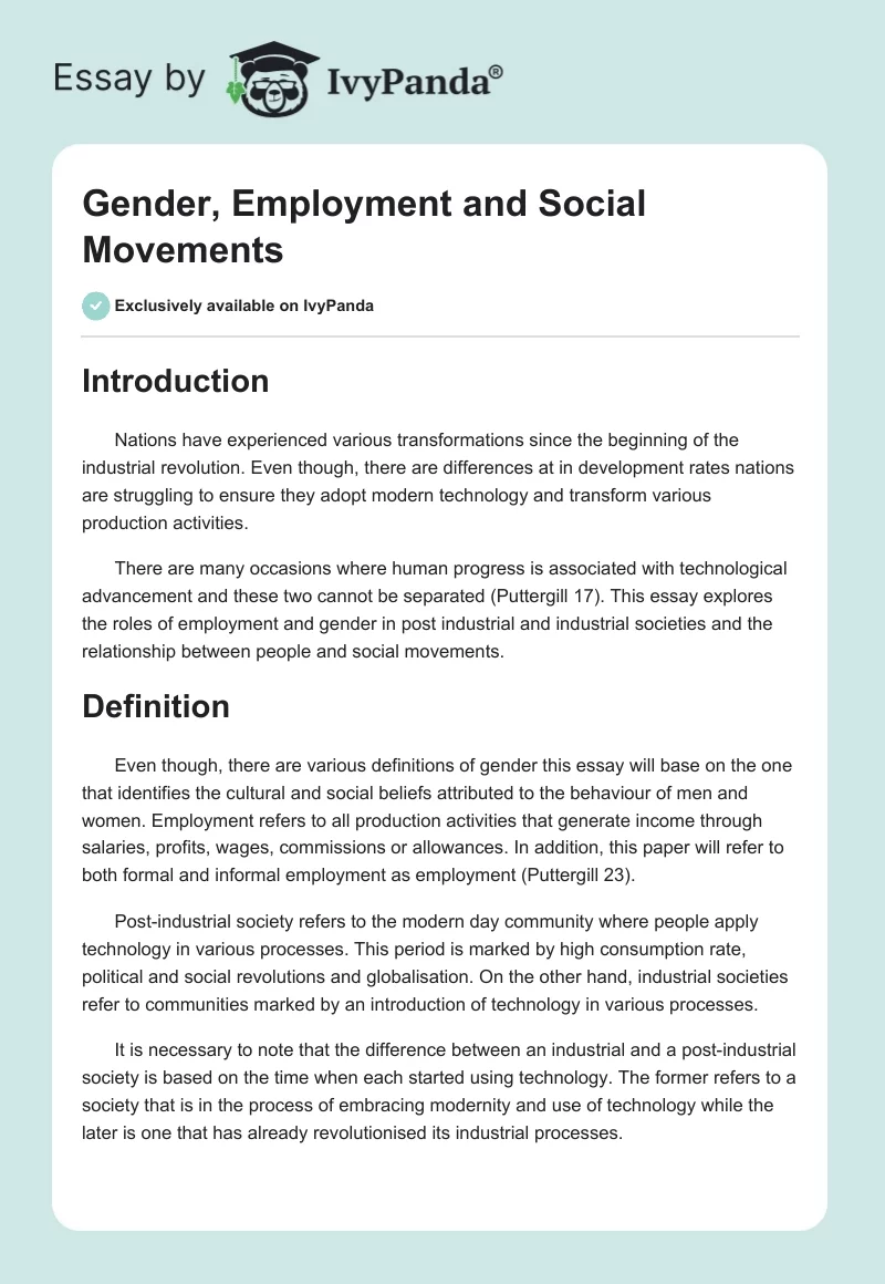 Gender, Employment and Social Movements. Page 1