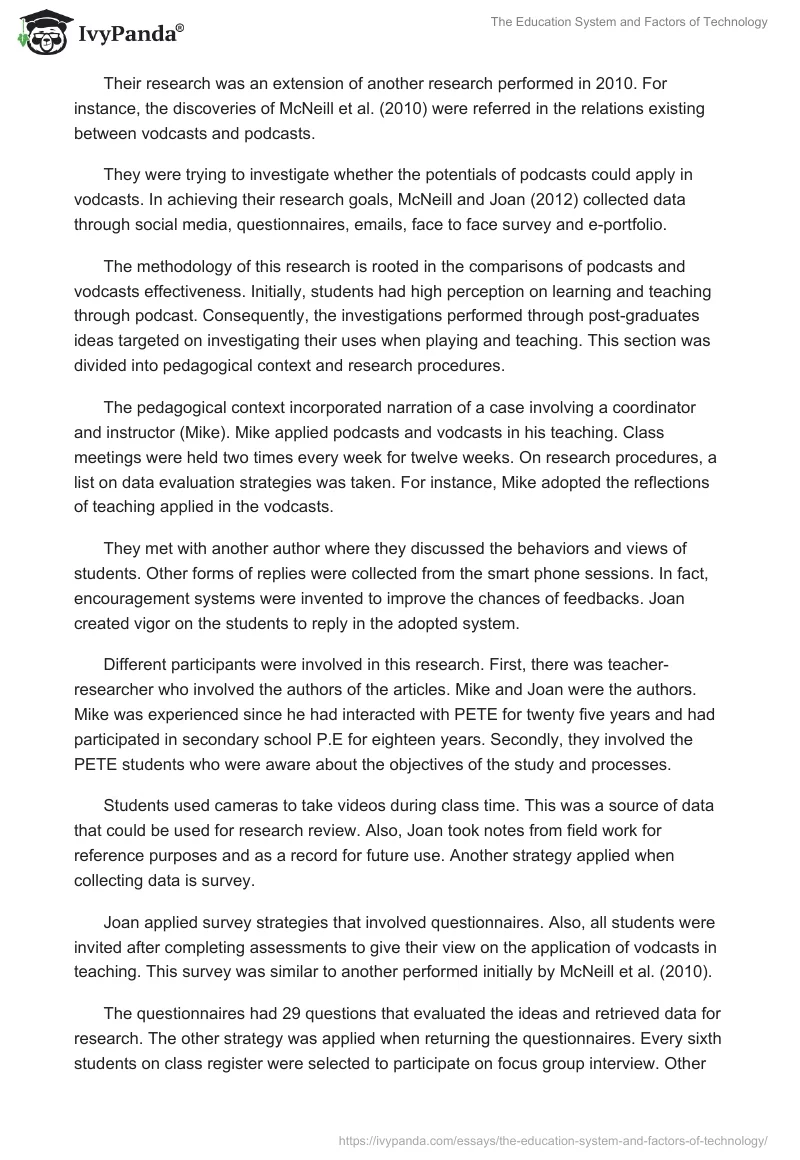 The Education System and Factors of Technology. Page 2