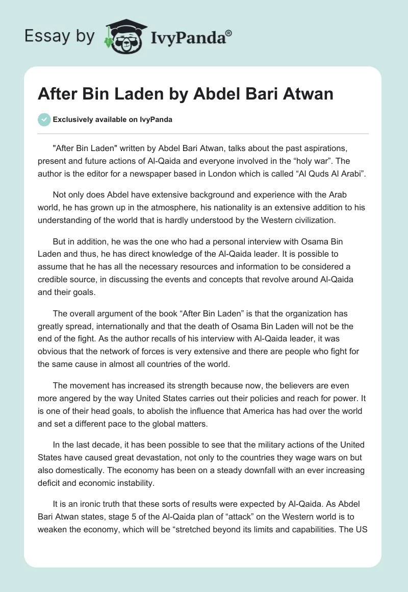"After Bin Laden" by Abdel Bari Atwan. Page 1