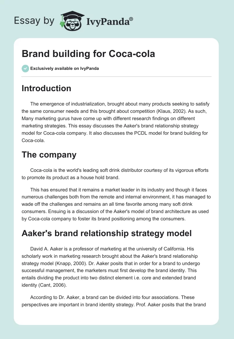 Brand Building for Coca-Cola. Page 1