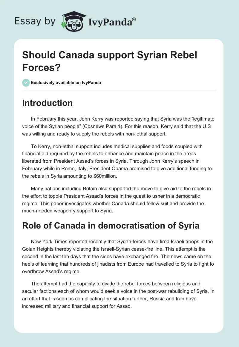 Should Canada support Syrian Rebel Forces?. Page 1