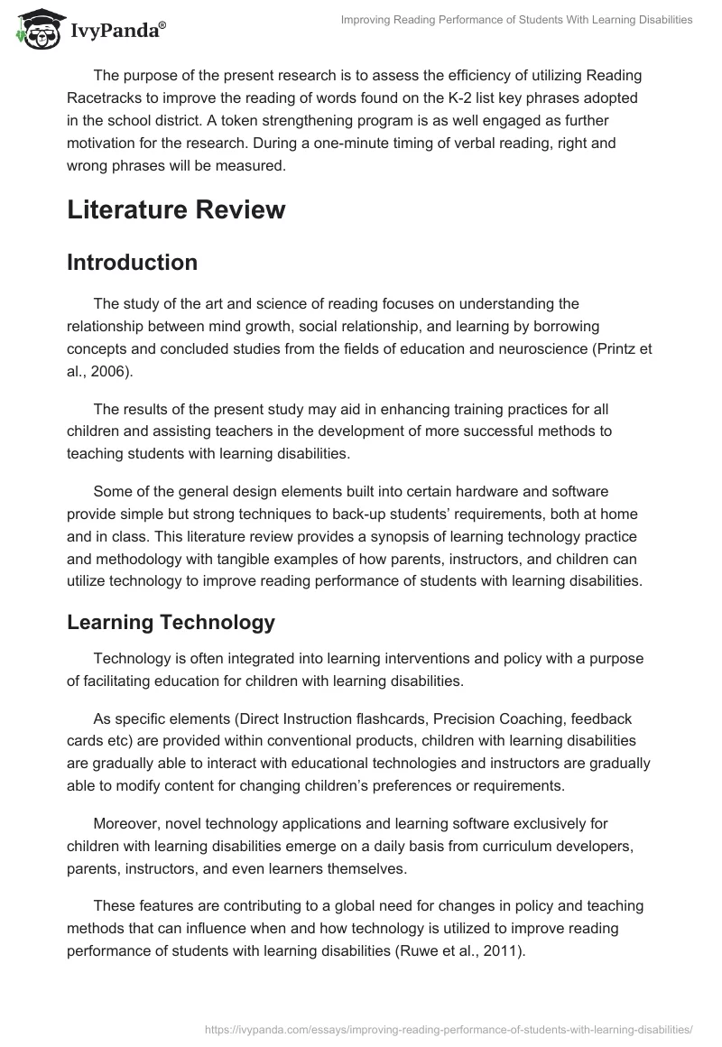 Improving Reading Performance of Students With Learning Disabilities. Page 3
