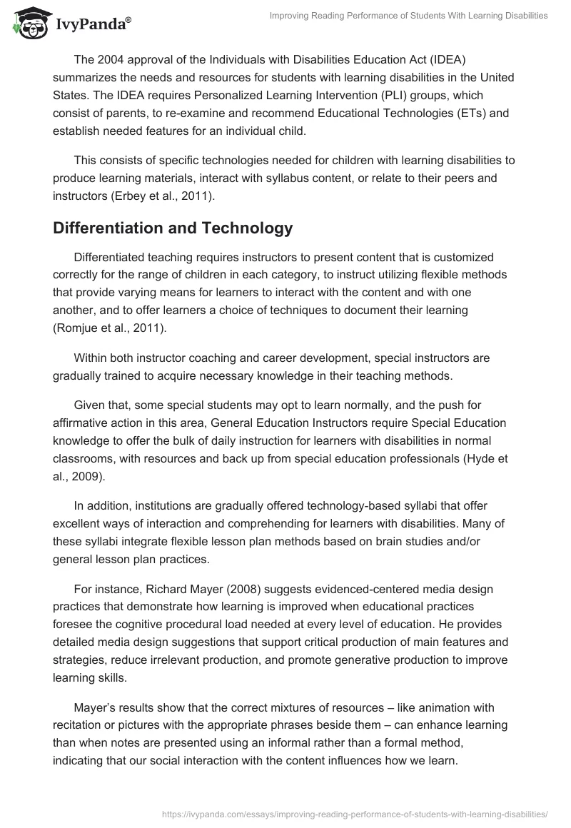Improving Reading Performance of Students With Learning Disabilities. Page 4