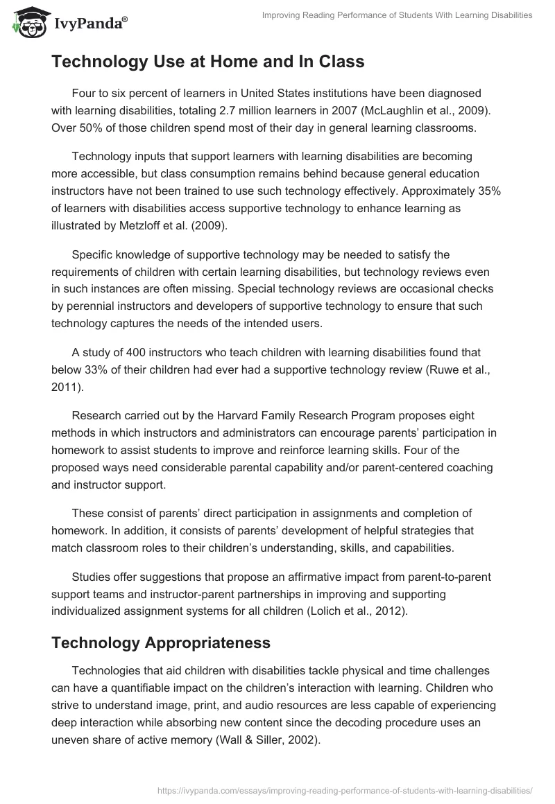 Improving Reading Performance of Students With Learning Disabilities. Page 5