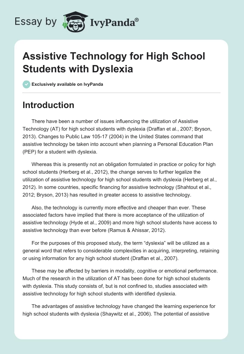 Assistive Technology for High School Students with Dyslexia. Page 1