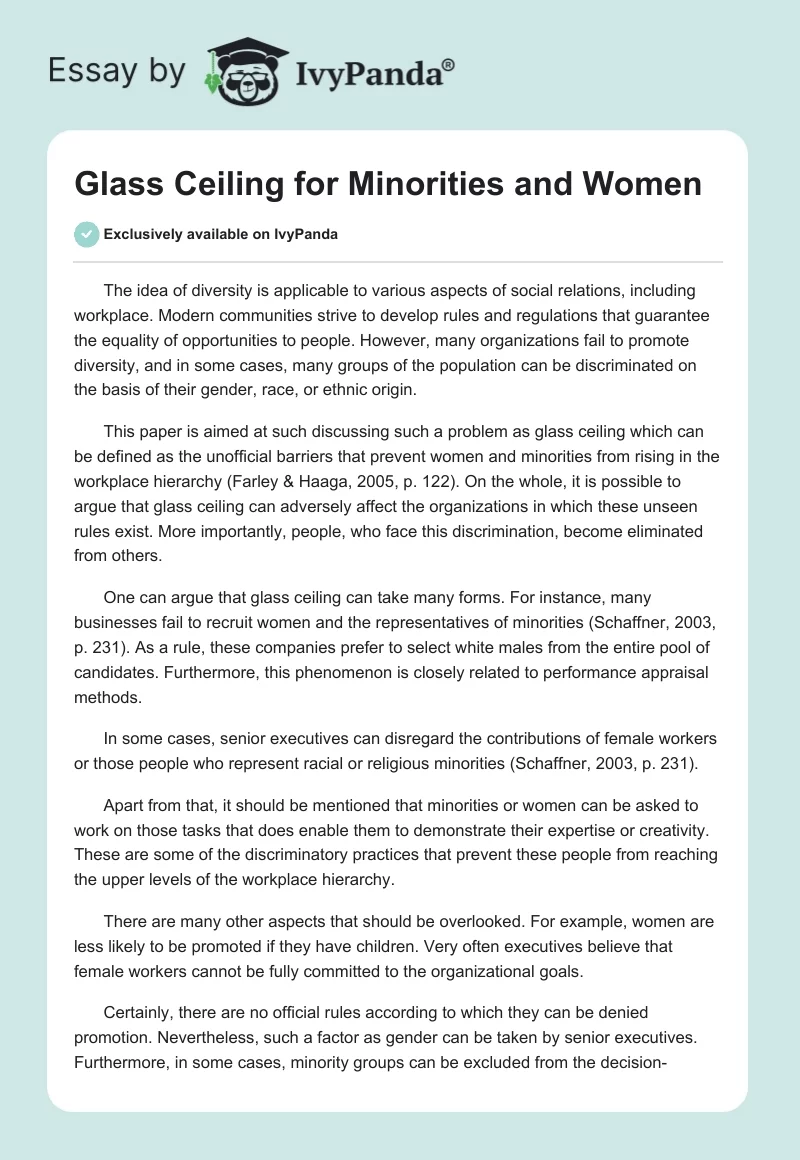 Glass Ceiling for Minorities and Women. Page 1