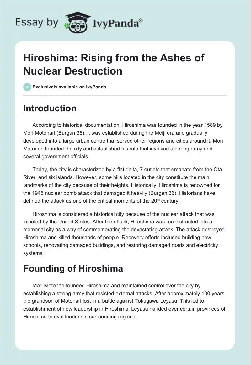 Hiroshima: Rising from the Ashes of Nuclear Destruction. Page 1