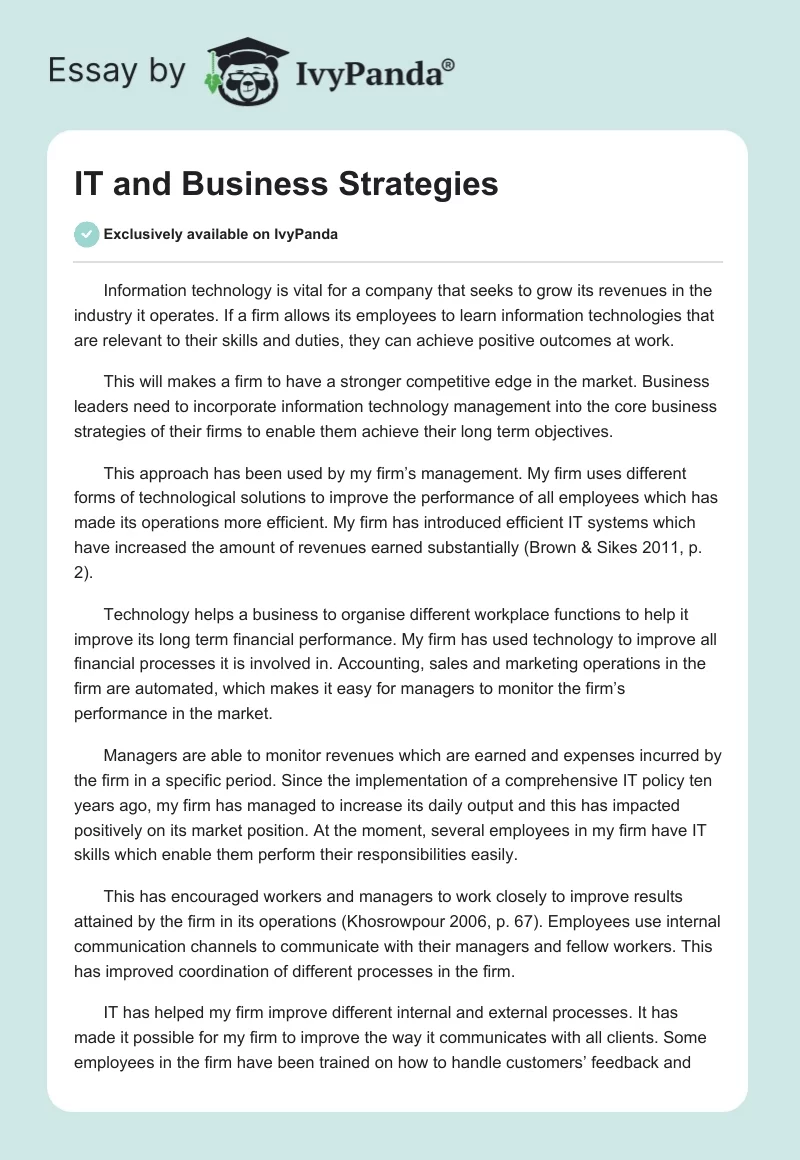 IT and Business Strategies. Page 1