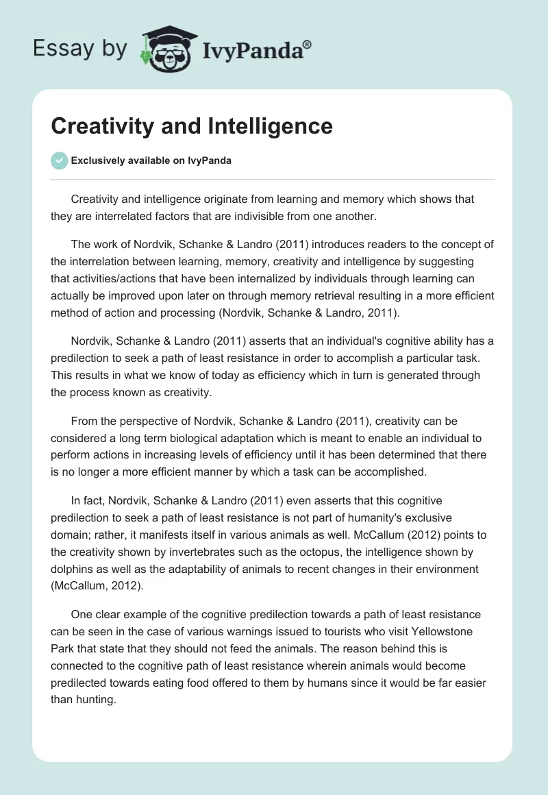 Creativity and Intelligence. Page 1
