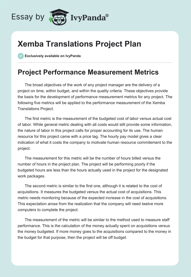 Xemba Translations Project Plan. Page 1