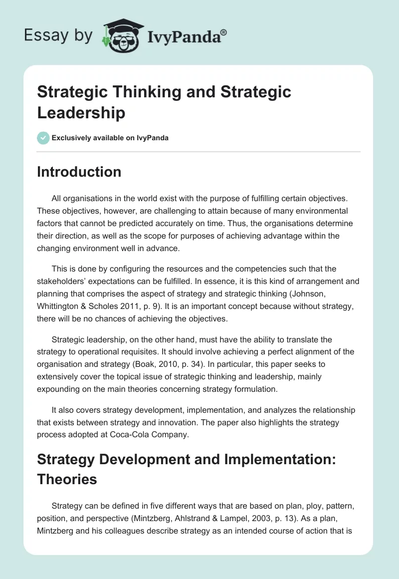 Strategic Thinking and Strategic Leadership. Page 1