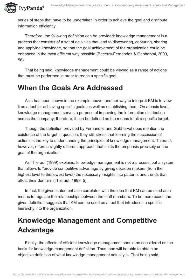 Knowledge Management: Practices as Found in Contemporary American Business and Management. Page 3