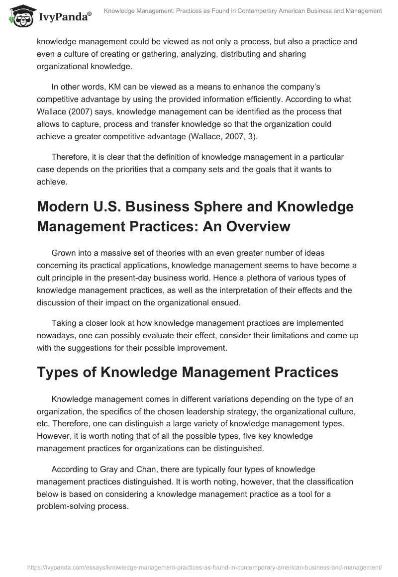 Knowledge Management: Practices as Found in Contemporary American Business and Management. Page 4