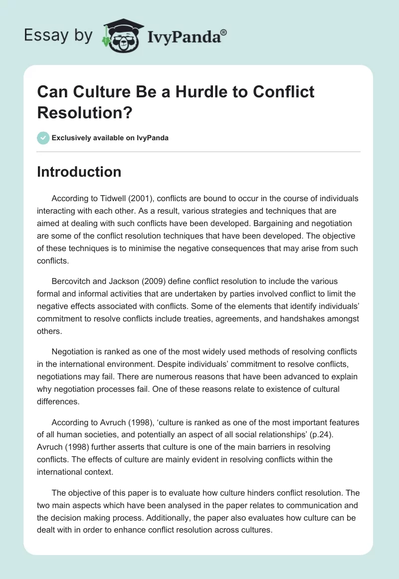 Can Culture Be a Hurdle to Conflict Resolution?. Page 1