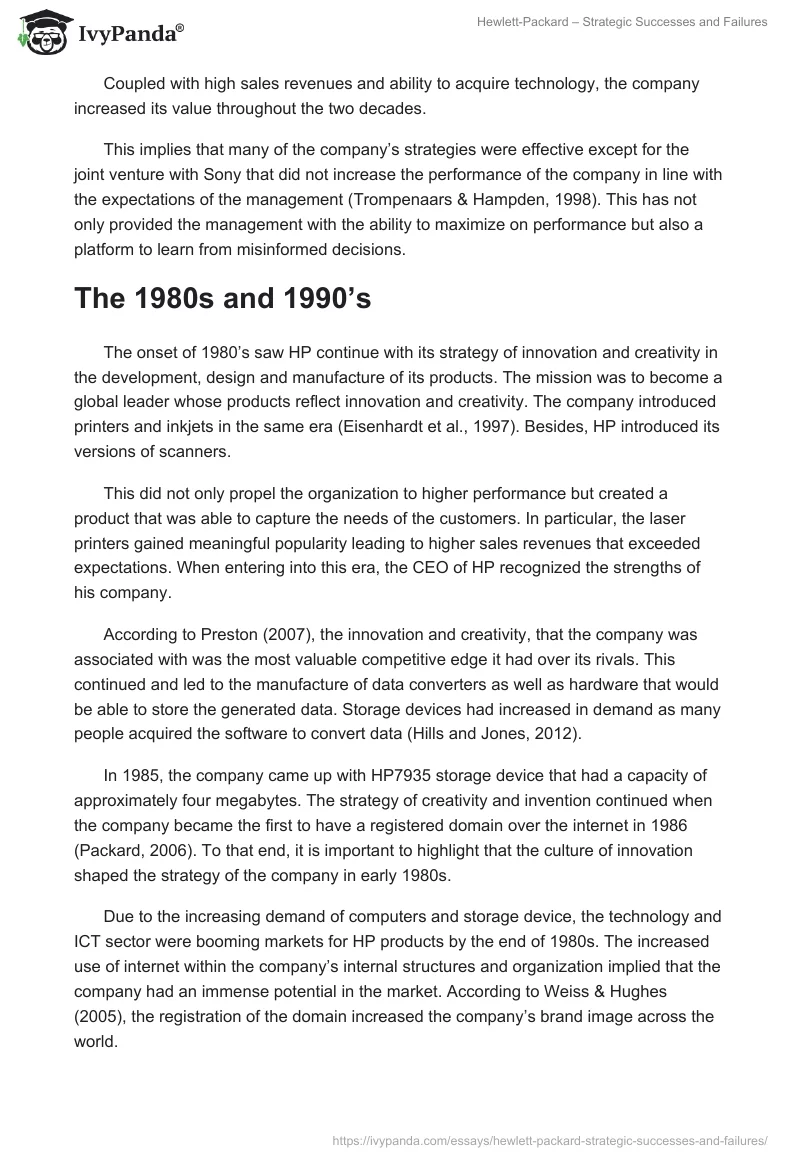 Hewlett-Packard – Strategic Successes and Failures. Page 5
