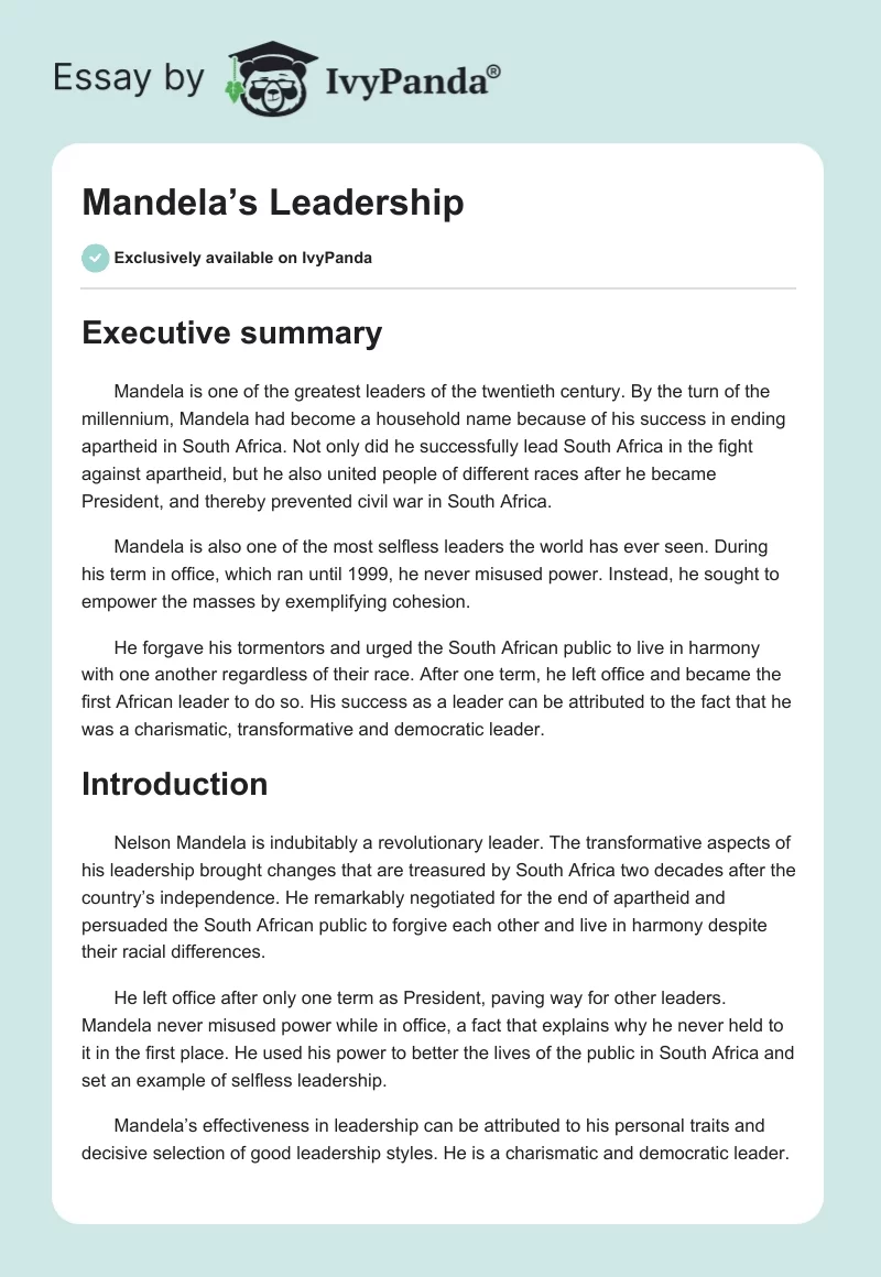 Mandela’s Leadership. Page 1