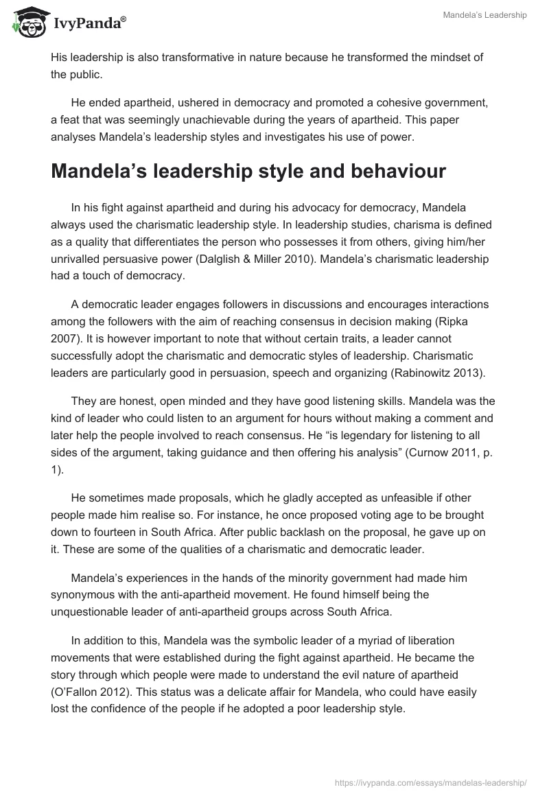 Mandela’s Leadership. Page 2