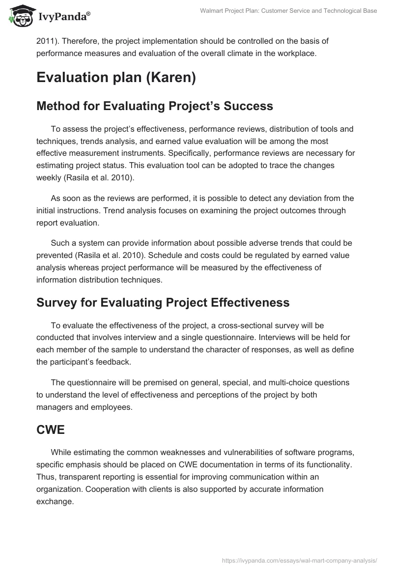 Walmart Project Plan: Customer Service and Technological Base. Page 3