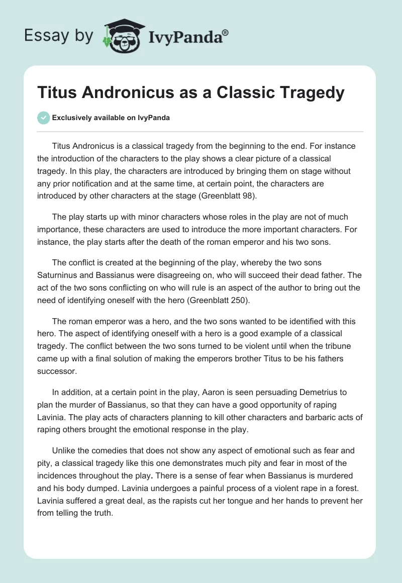 Titus Andronicus as a Classic Tragedy. Page 1