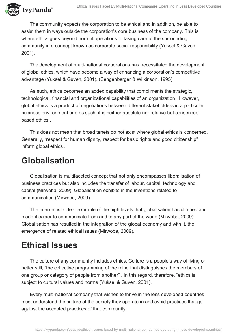 Ethical Issues Faced By Multi-National Companies Operating In Less Developed Countries. Page 2