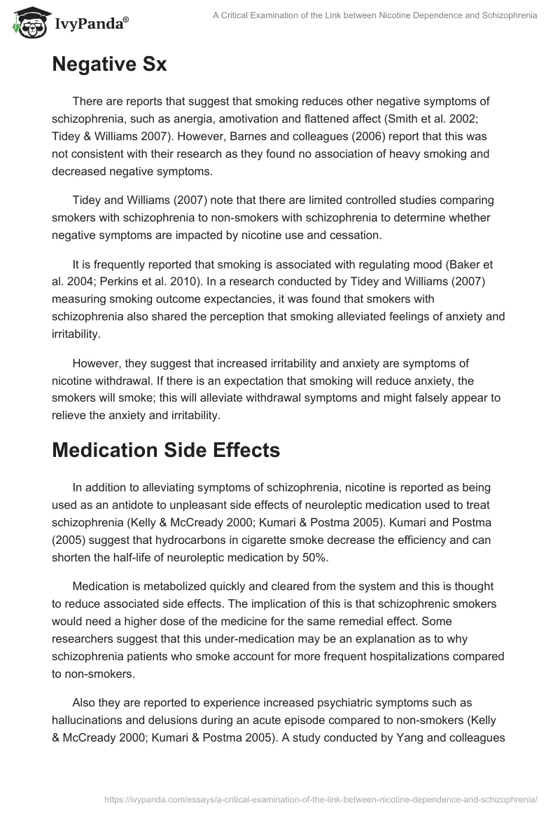 A Critical Examination of the Link between Nicotine Dependence and Schizophrenia. Page 5
