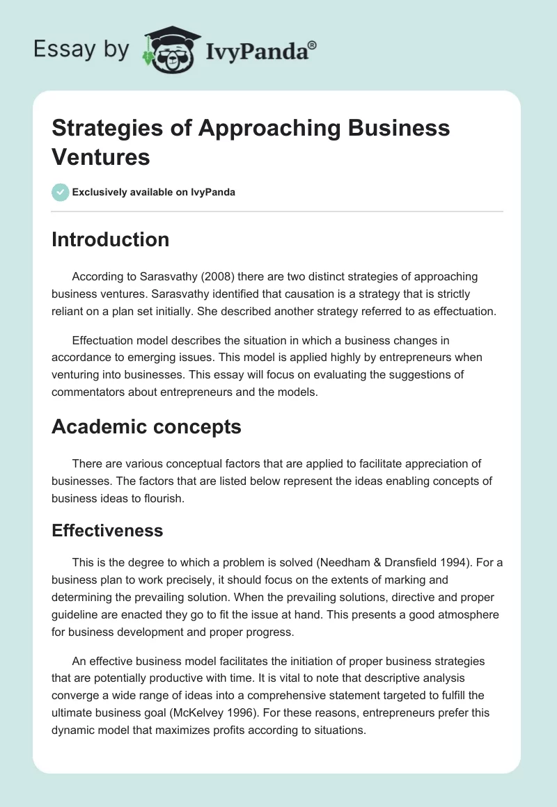 Strategies of Approaching Business Ventures. Page 1