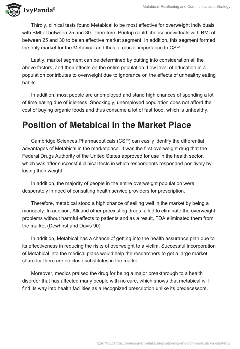 Metabical: Positioning and Communications Strategy. Page 4