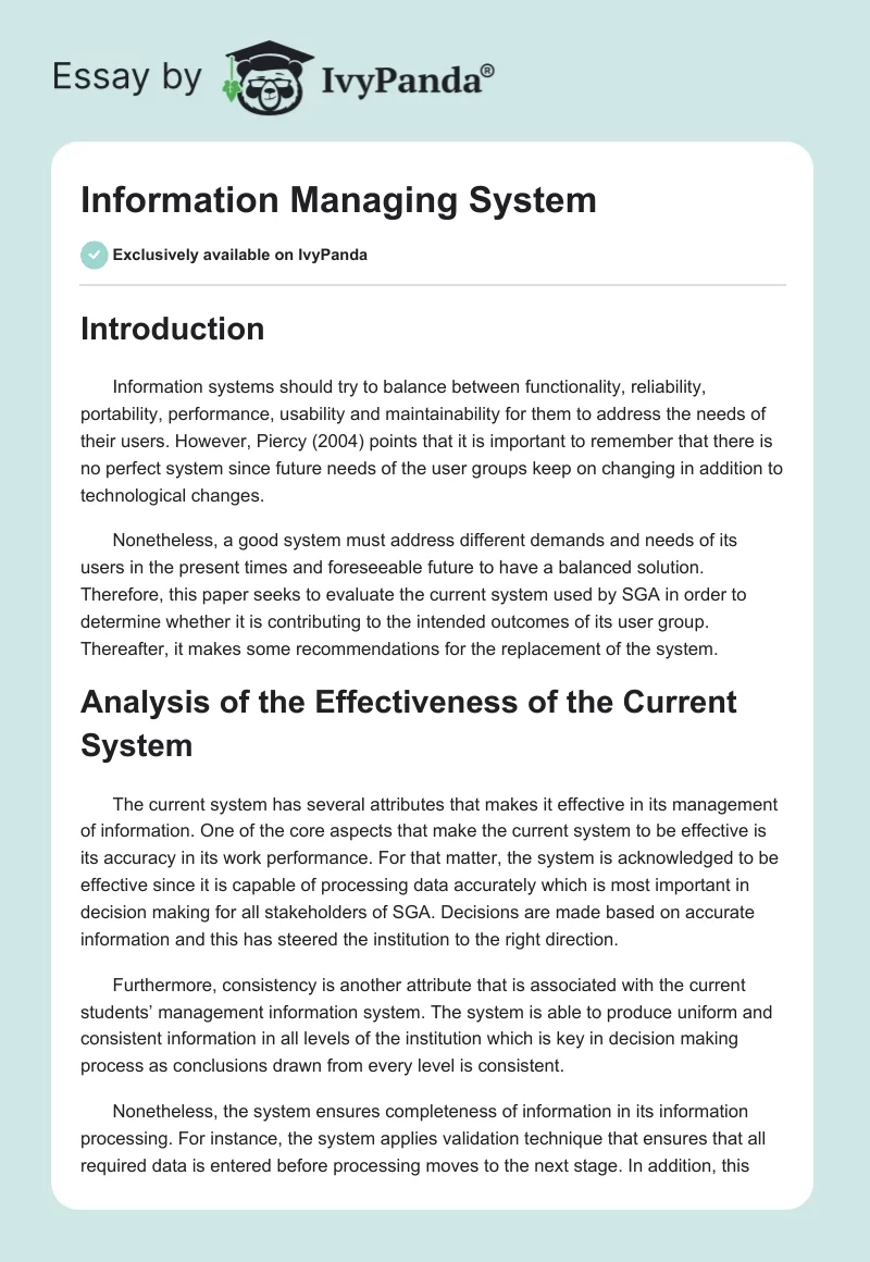 Information Managing System. Page 1