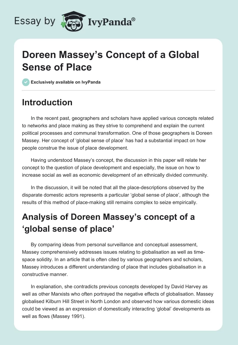 Doreen Massey’s Concept of a Global Sense of Place. Page 1