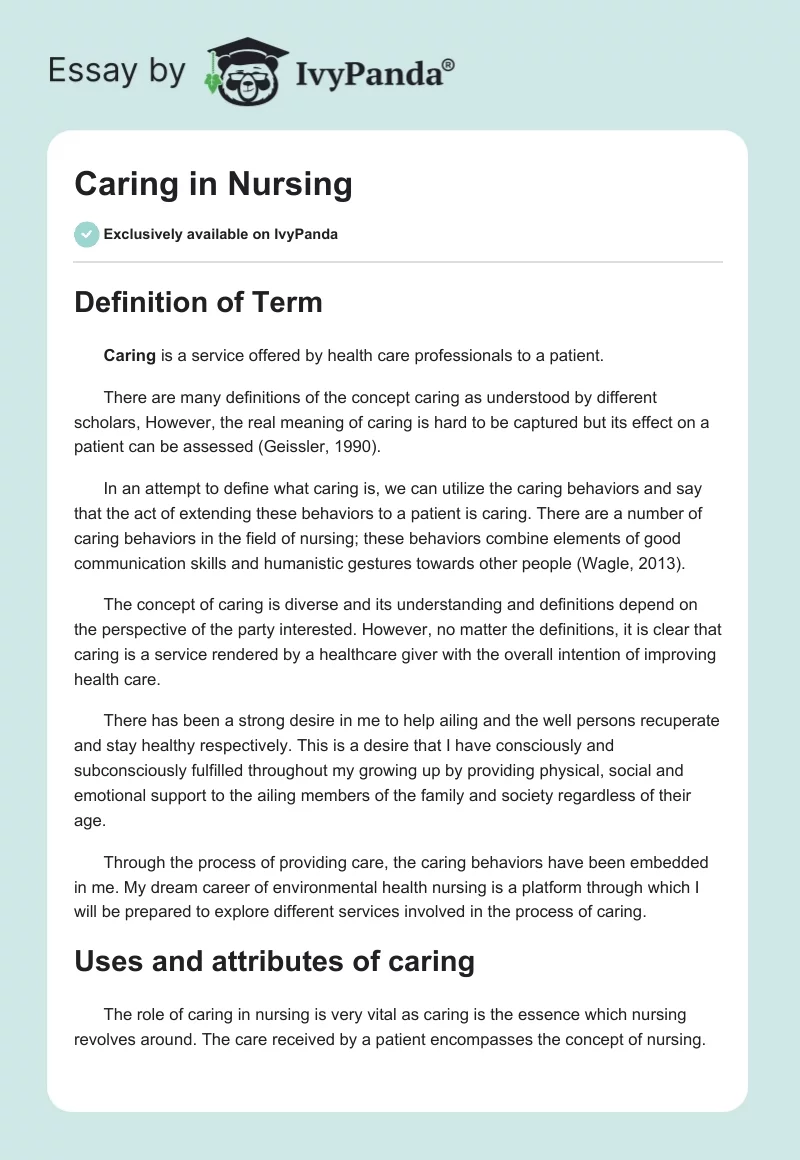 Caring in Nursing. Page 1