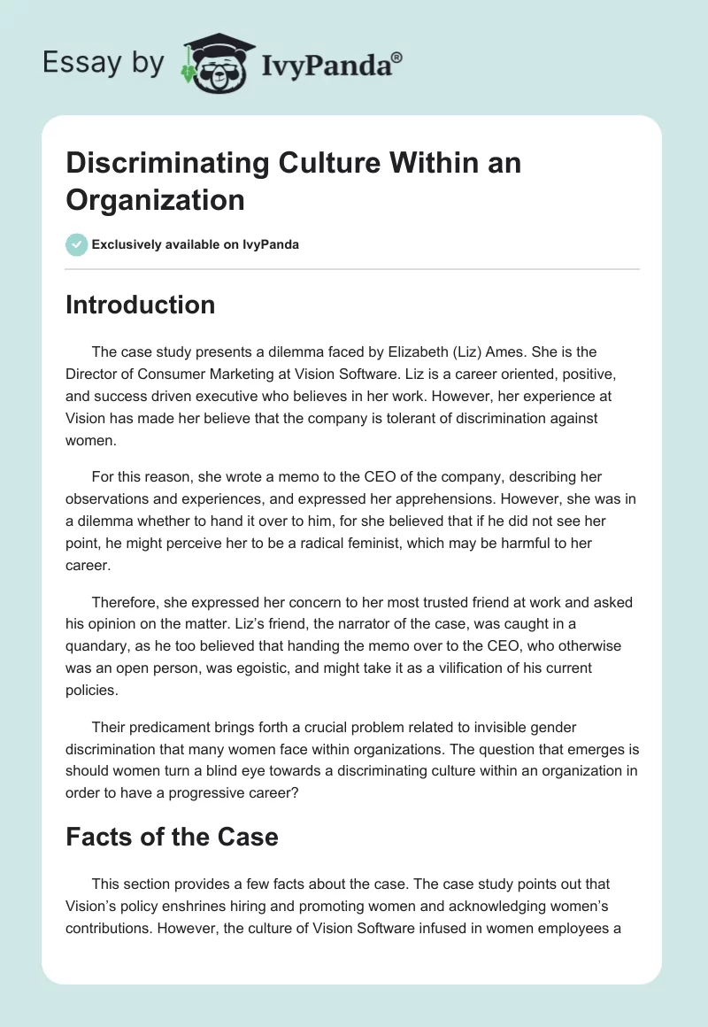 Discriminating Culture Within an Organization. Page 1