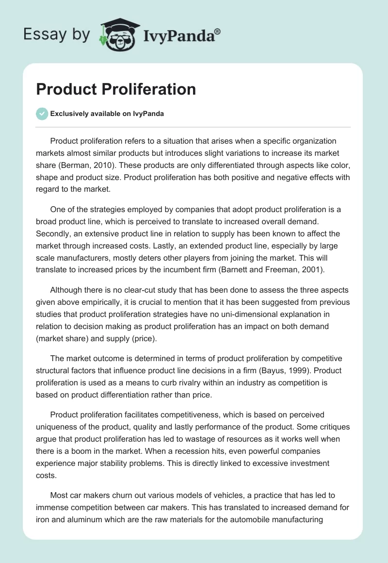 Product Proliferation. Page 1