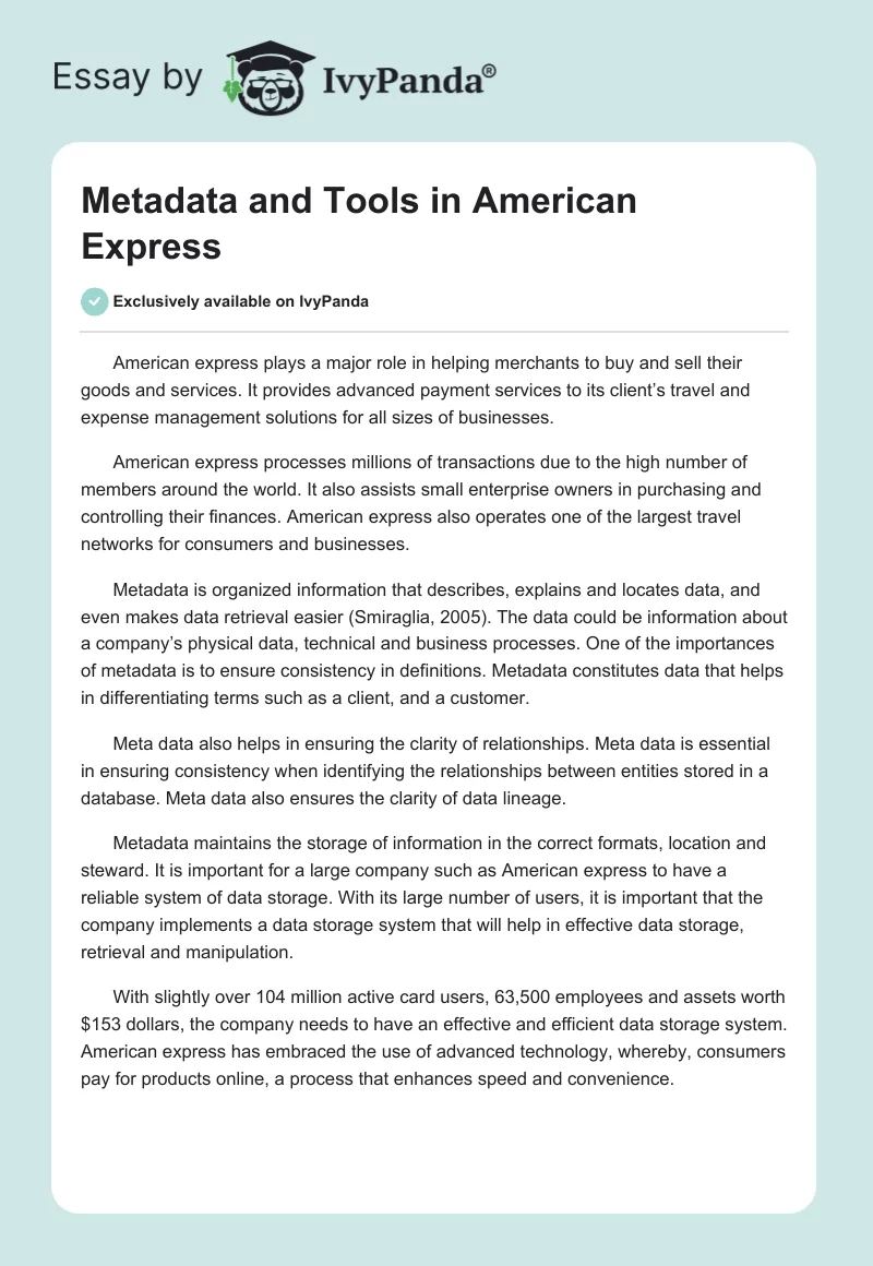 Metadata and Tools in American Express. Page 1