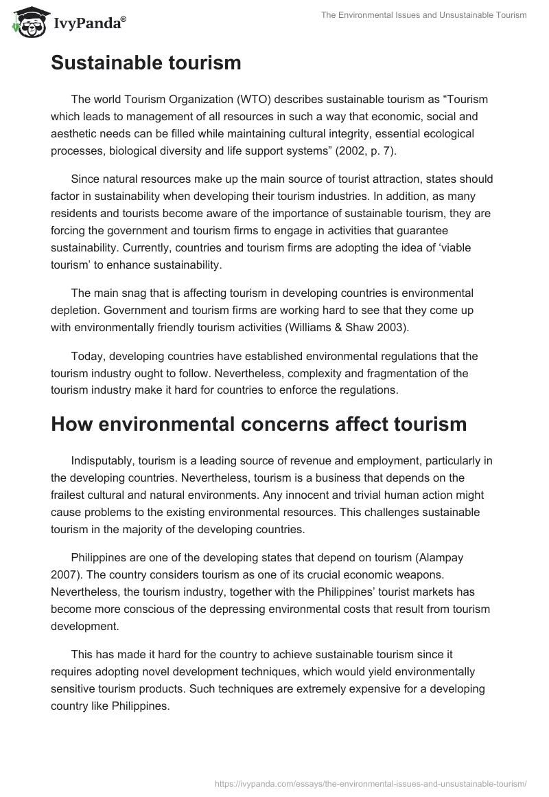 The Environmental Issues and Unsustainable Tourism. Page 2