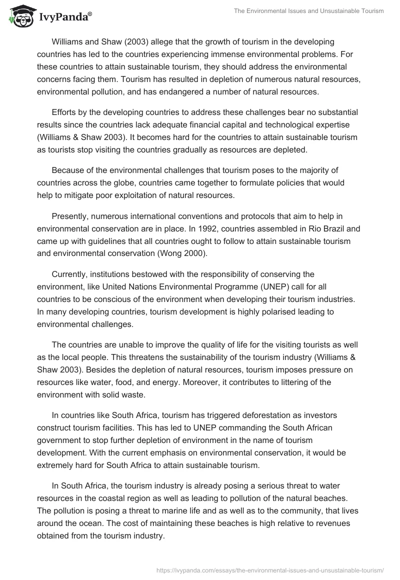 The Environmental Issues and Unsustainable Tourism. Page 3
