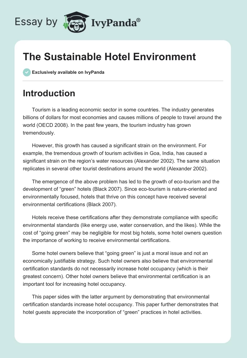 The Sustainable Hotel Environment. Page 1