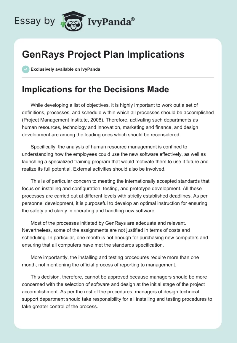 GenRays Project Plan Implications. Page 1