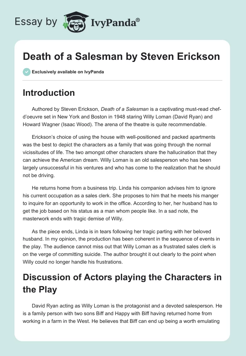 “Death of a Salesman” by Steven Erickson. Page 1
