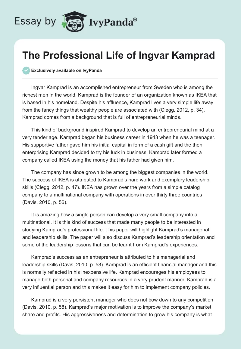 The Professional Life of Ingvar Kamprad. Page 1