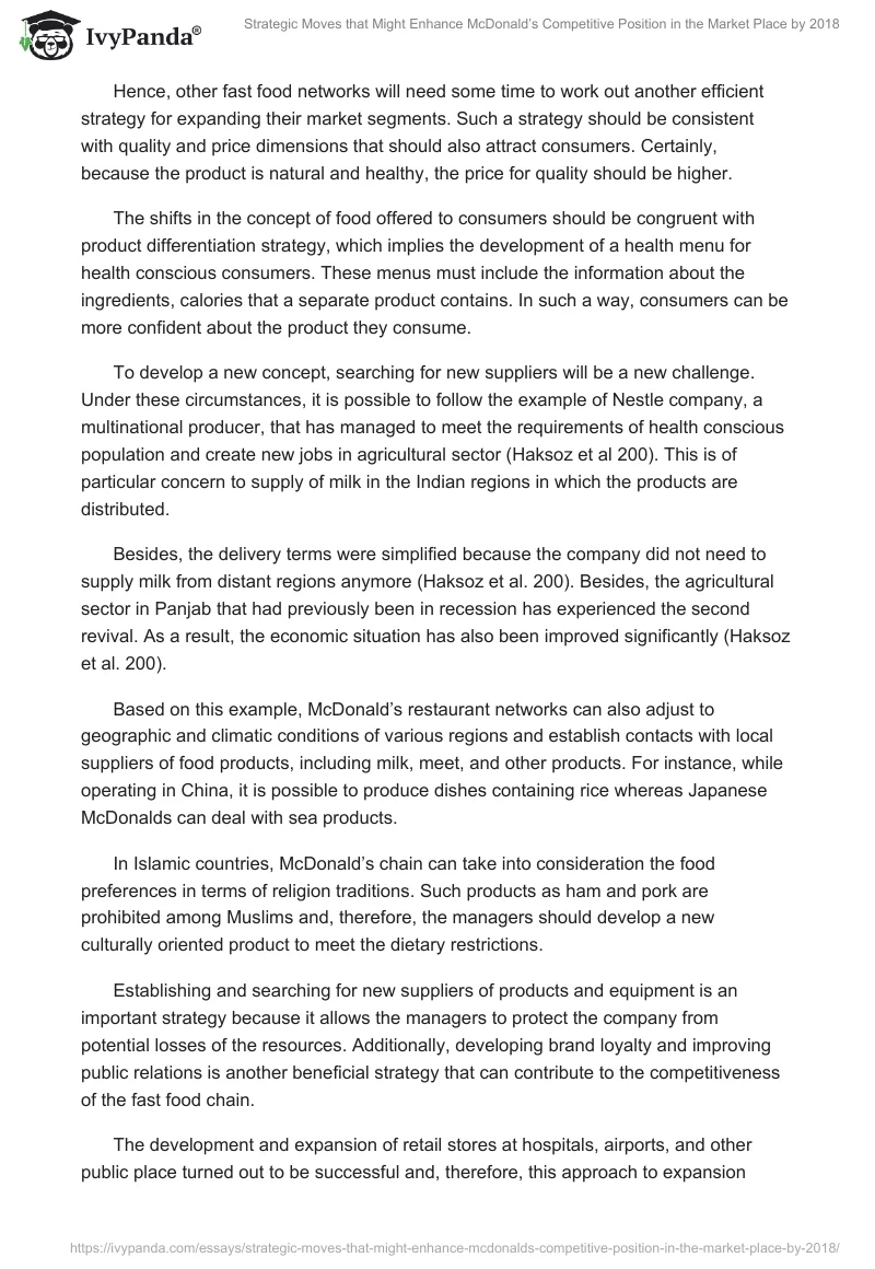Strategic Moves That Might Enhance McDonald’s Competitive Position in the Market Place by 2018. Page 3