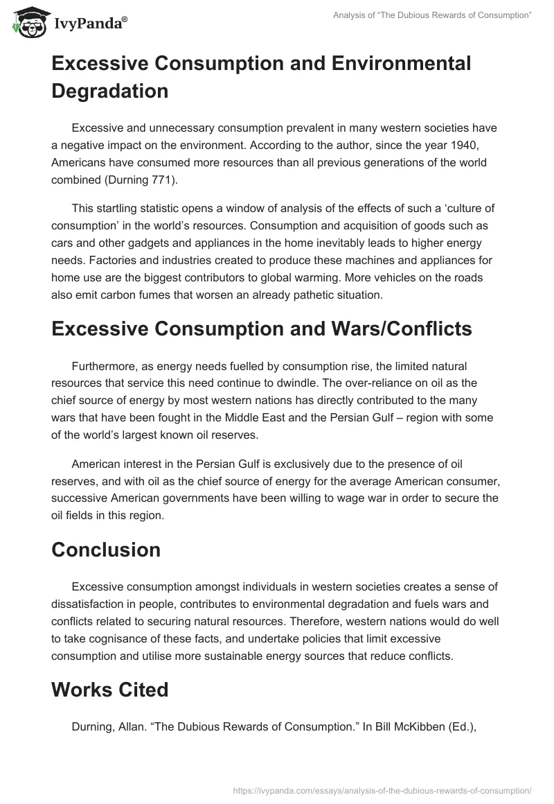 Analysis of “The Dubious Rewards of Consumption”. Page 2