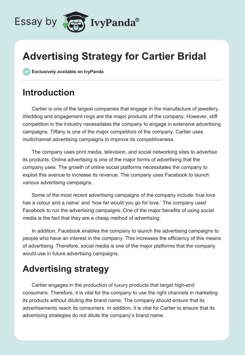 Advertising Strategy for Cartier Bridal. Page 1