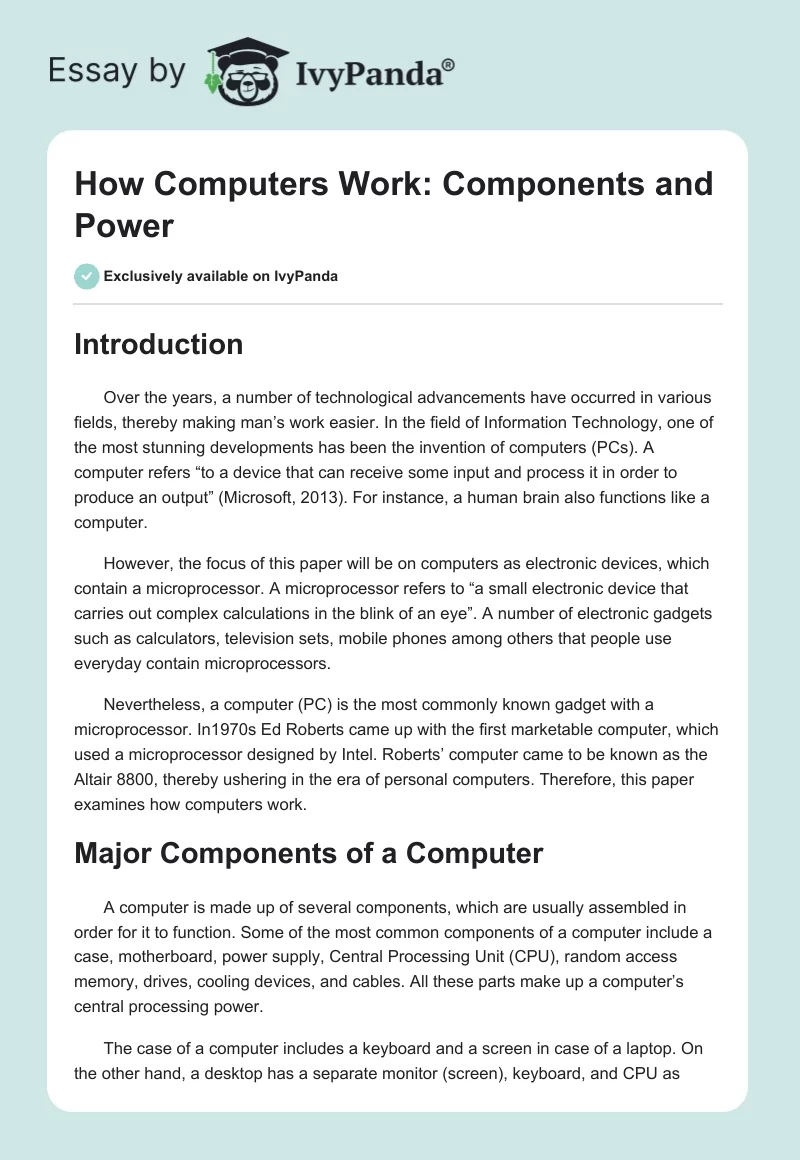 How Computers Work: Components and Power. Page 1