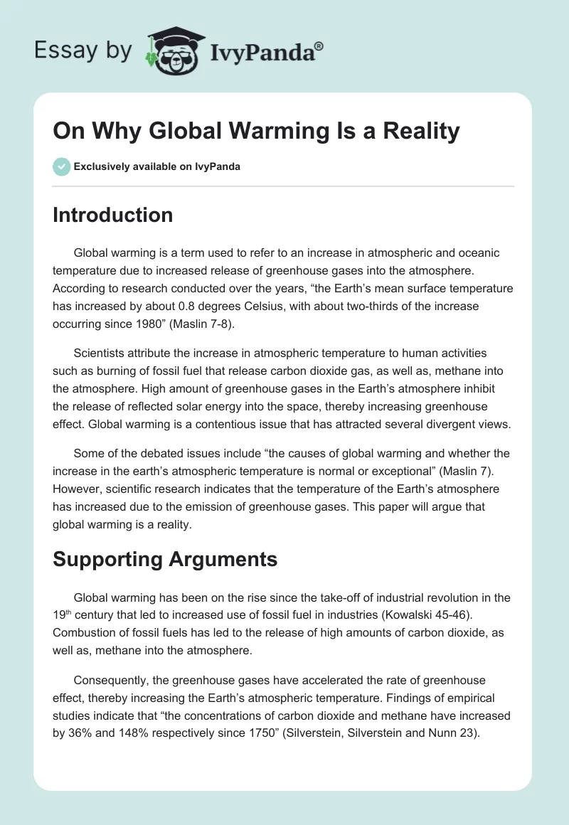 On Why Global Warming Is a Reality. Page 1