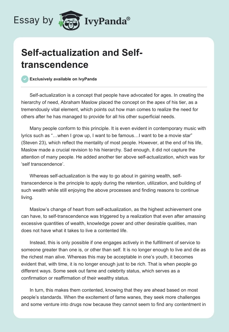 Self-actualization and Self-transcendence. Page 1