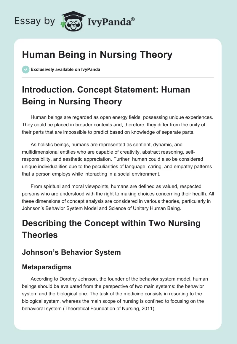 Human Being in Nursing Theory. Page 1